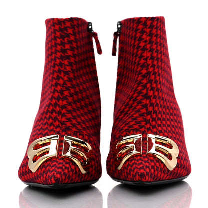 Balenciaga Wool Houndstooth BB Pointy Toe Ankle Booties 37 Red Black Gold 2 of 9