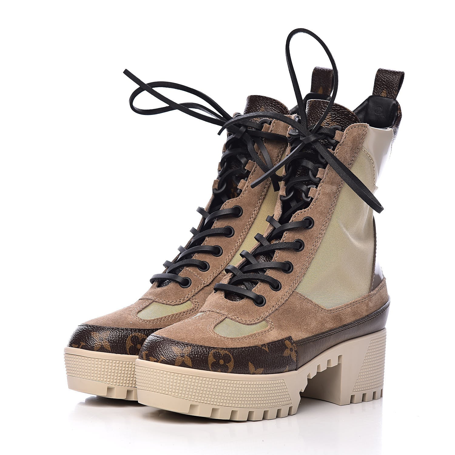 Louis Vuitton Suede Calfskin Monogram Laureate Platform Desert Boots 35.5 Beige 3 of 12
