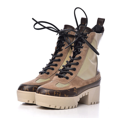 Louis Vuitton Suede Calfskin Monogram Laureate Platform Desert Boots 35.5 Beige 3 of 12