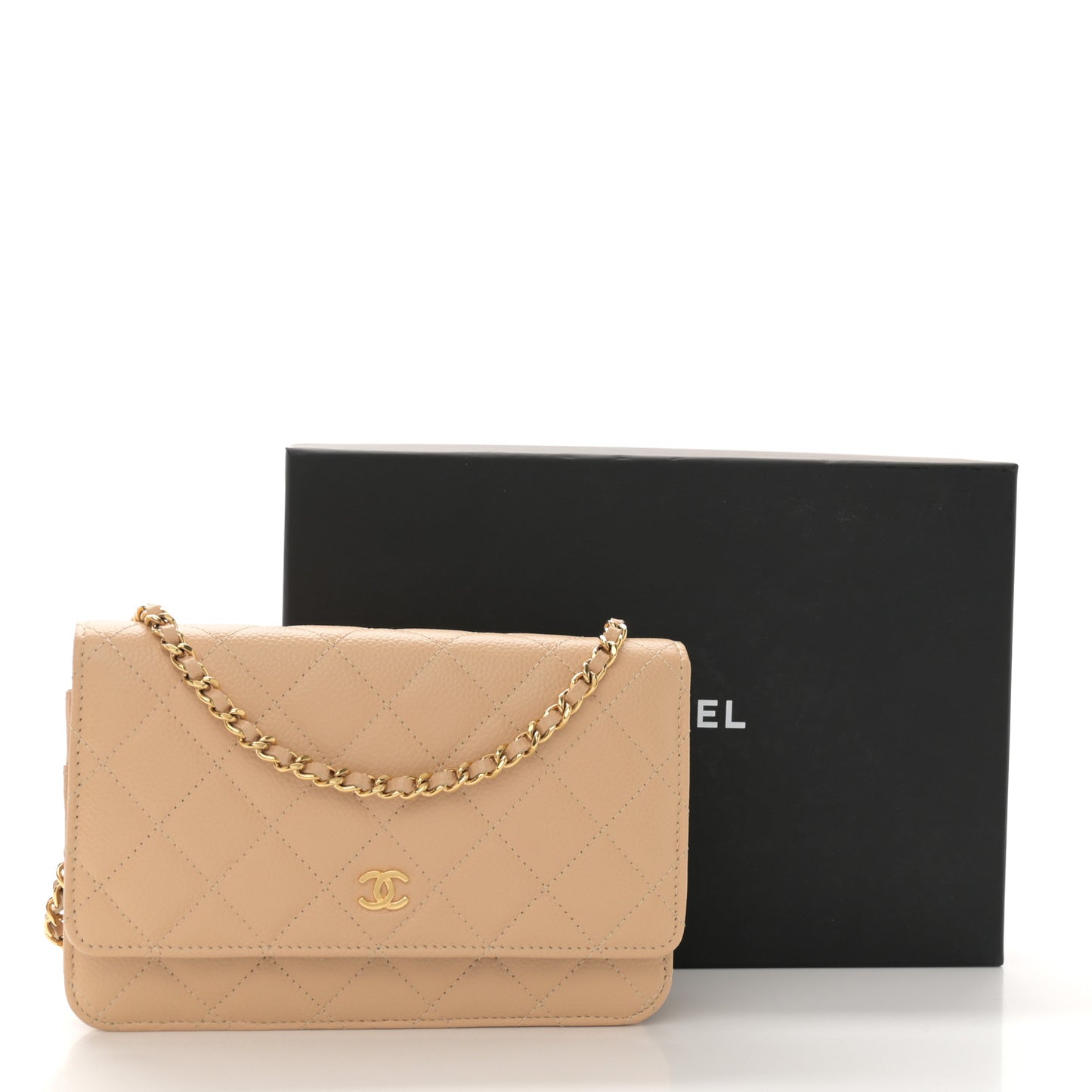 Caviar Quilted Wallet On Chain WOC Beige