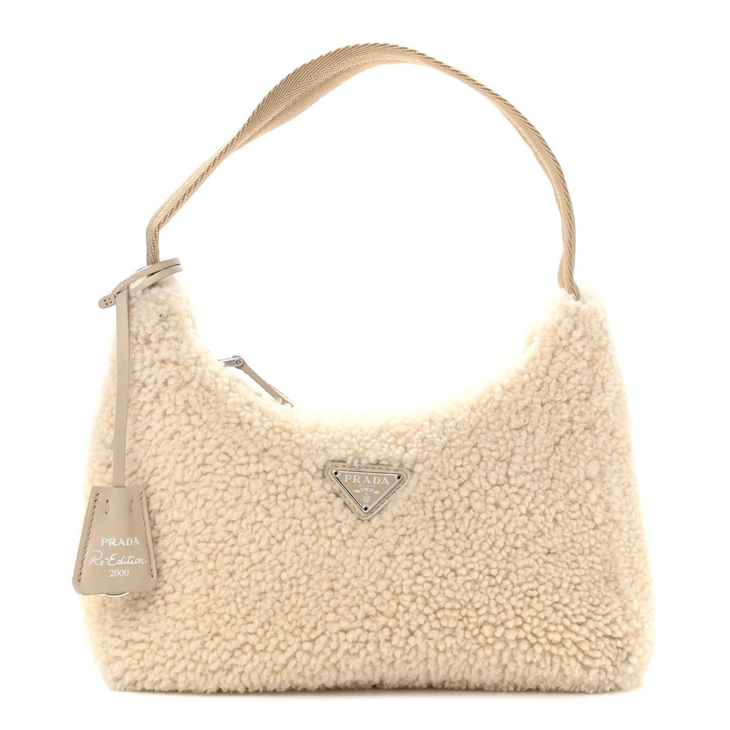 Shearling Mini Re-Edition 2000 Bag Ecru