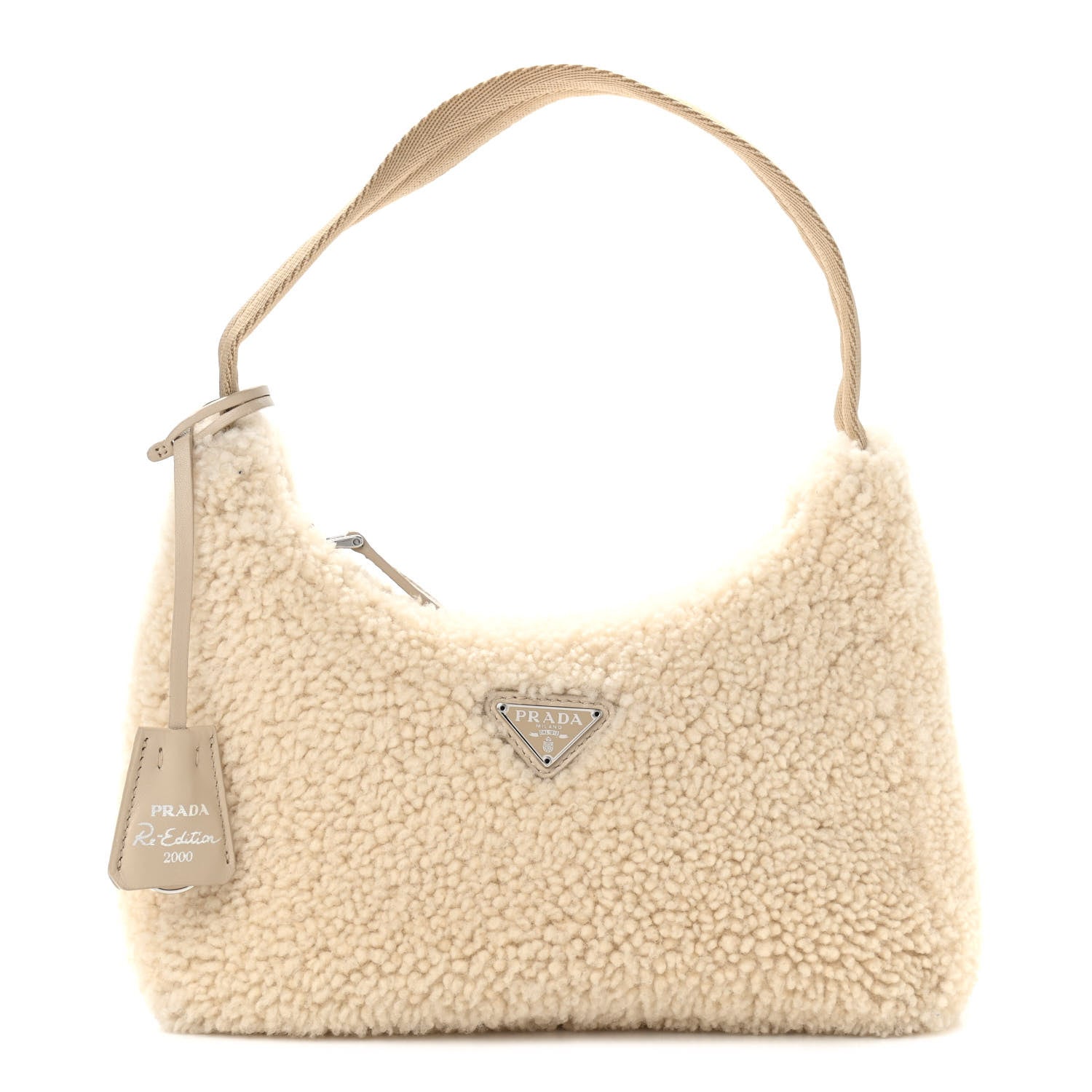 Prada Shearling Mini Re-Edition 2000 Bag Ecru 1 of 10