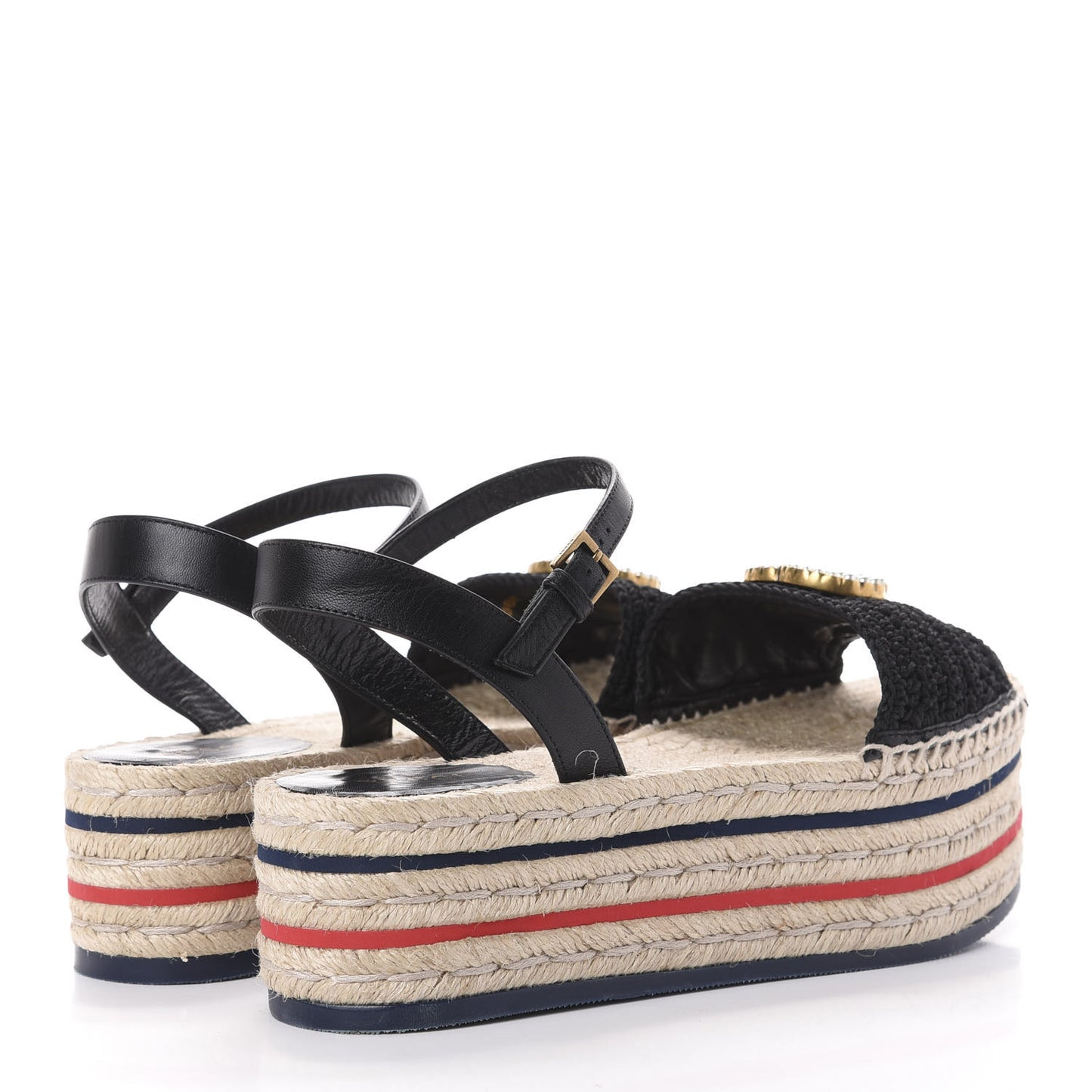 Cotton Malaga Kid Crochet Pearly GG Lilibeth Espadrille Platform Sandals 38 Black