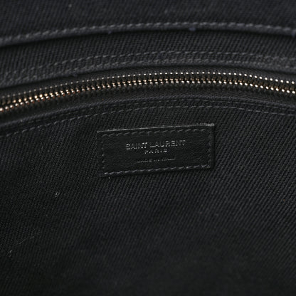 Saint Laurent Linen Calfskin Rive Gauche North South Tote Black 6 of 9