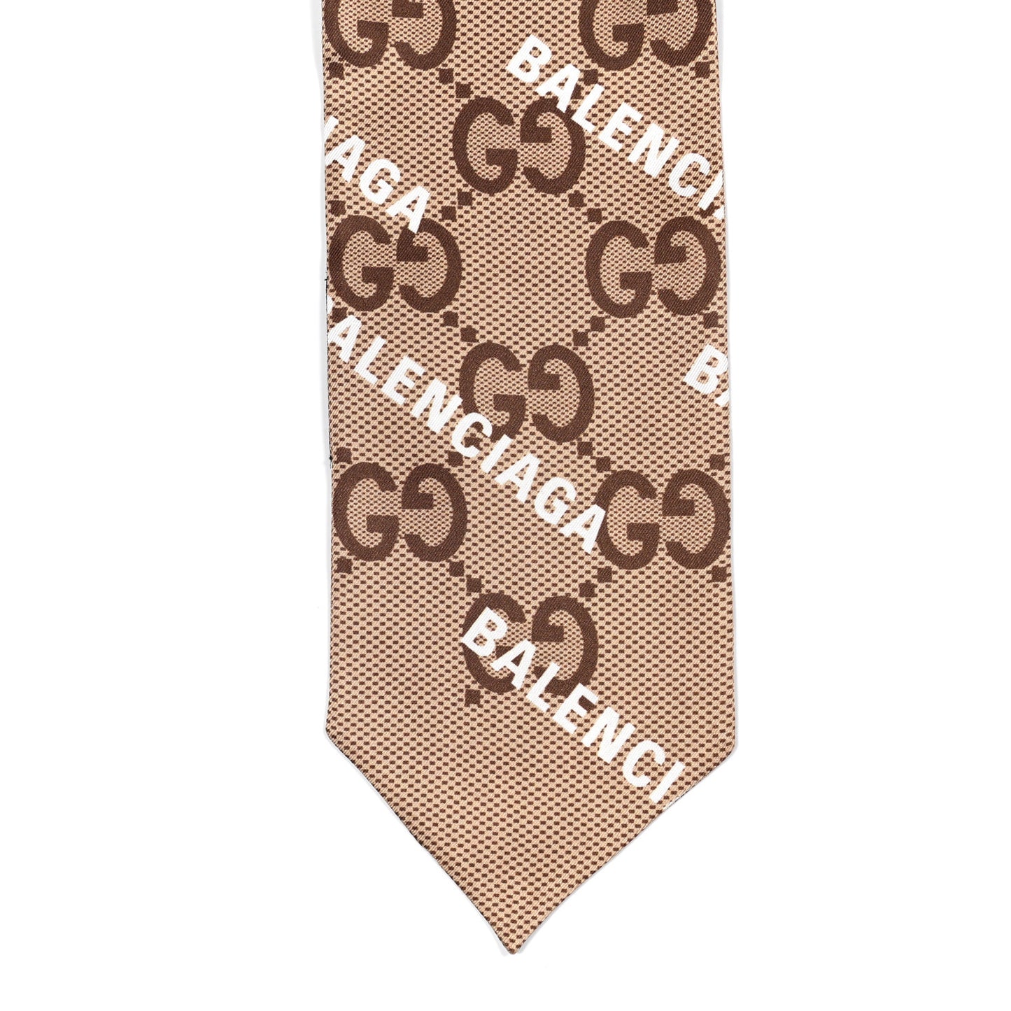 X BALENCIAGA Silk Twill Maxi GG Monogram GG B Neck Bow Scarf Beige White