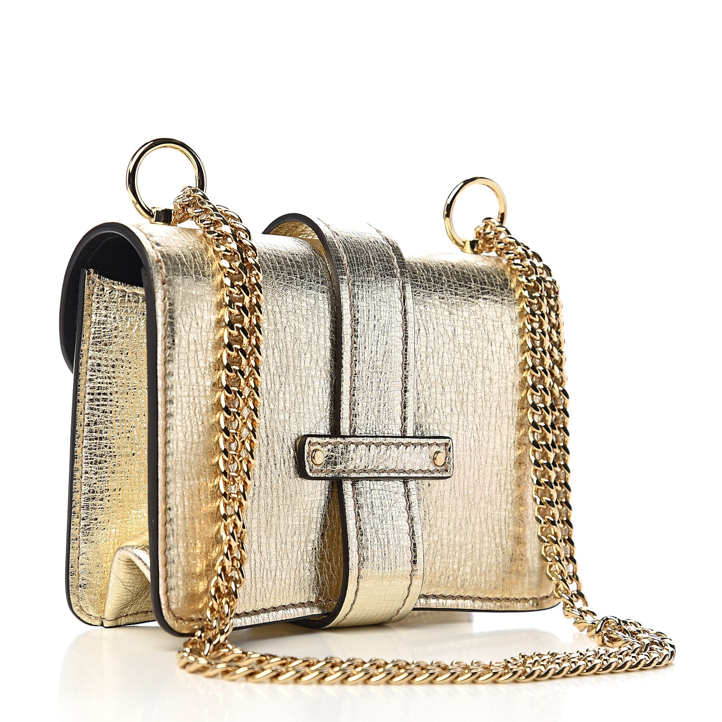 Metallic Textured Calfskin Aby Convertible Chain Shoulder Bag Gold