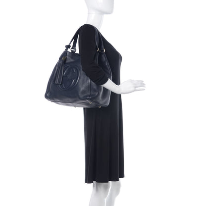 Gucci Pebbled Calfskin Medium Soho Shoulder Bag Blue 2 of 11