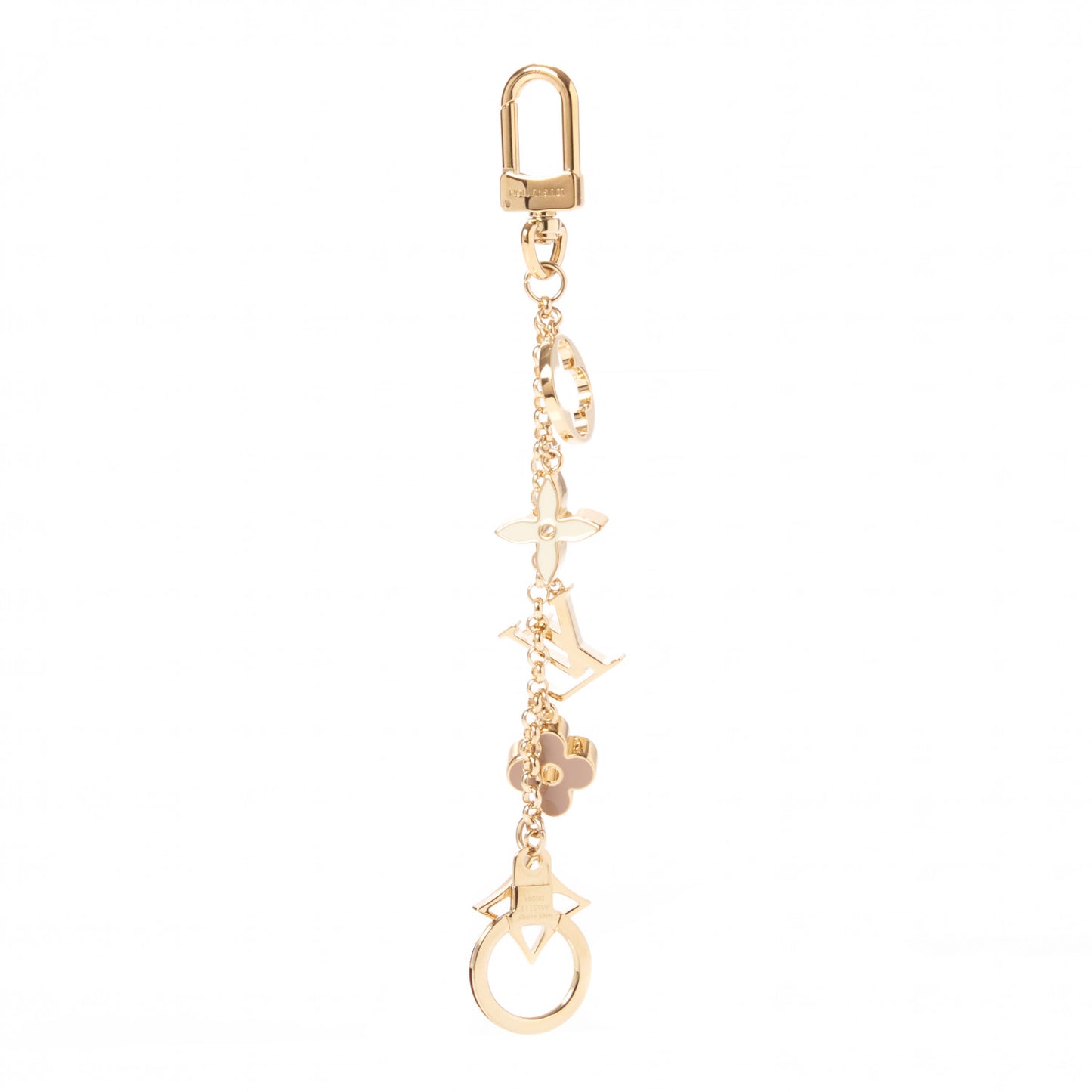 Brass Enamel Fleur De Monogram Bag Charm Chain Gold