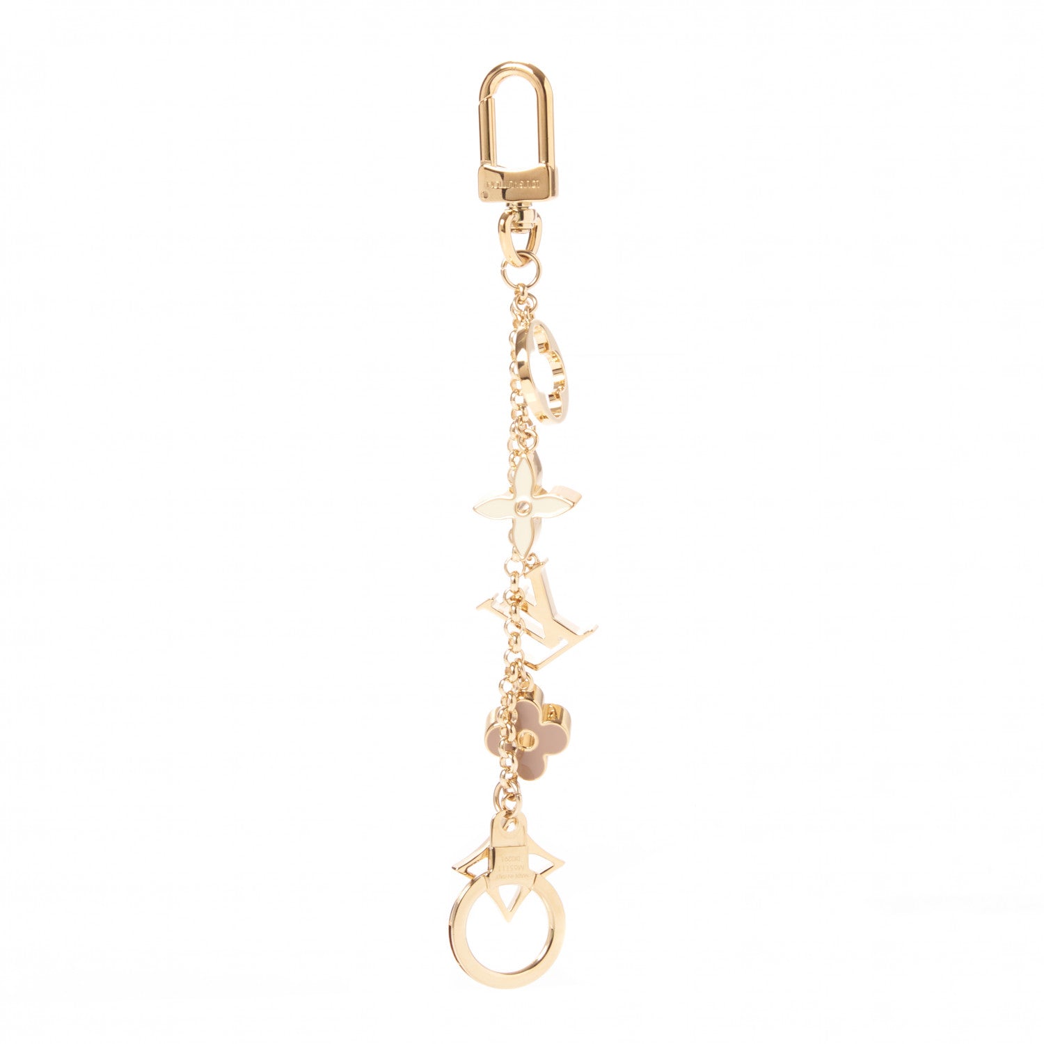 Louis Vuitton Brass Enamel Fleur De Monogram Bag Charm Chain Gold 3 of 5