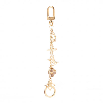 Louis Vuitton Brass Enamel Fleur De Monogram Bag Charm Chain Gold 3 of 5