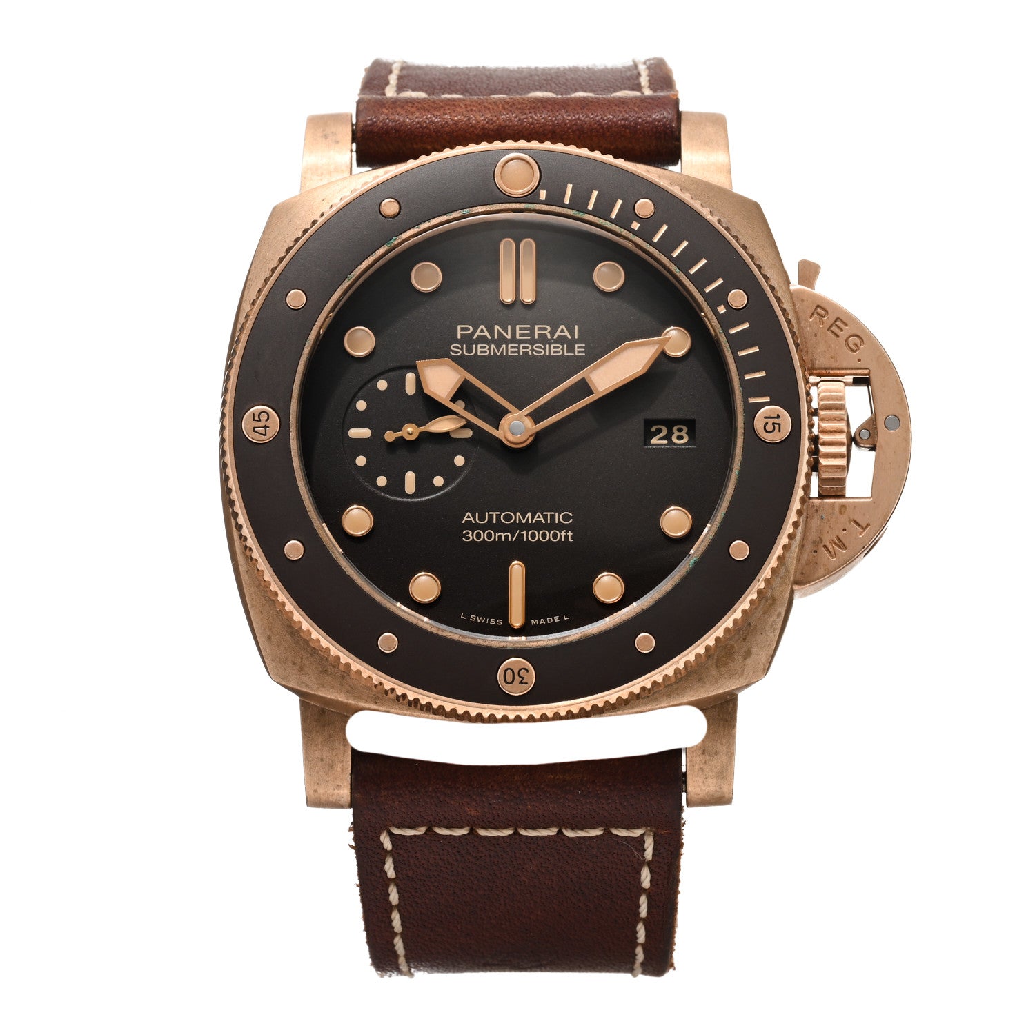 Panerai Bronze Calfskin 47mm Luminor Submersible Bronzo Automatic Watch Brown PAM00968 1 of 5