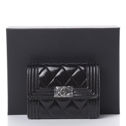 Chanel Distressed Patent Quilted Boy Flap Card Holder Wallet Black 9 of 9