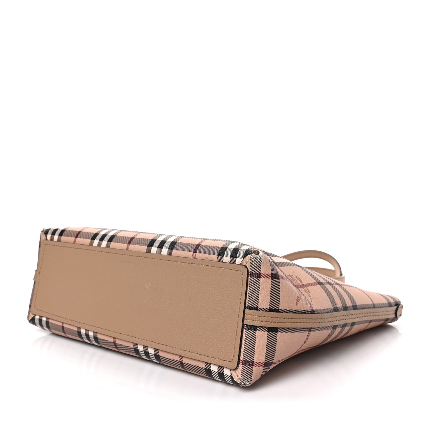Grainy Calfskin Haymarket Check Small Reversible Tote Mid Camel