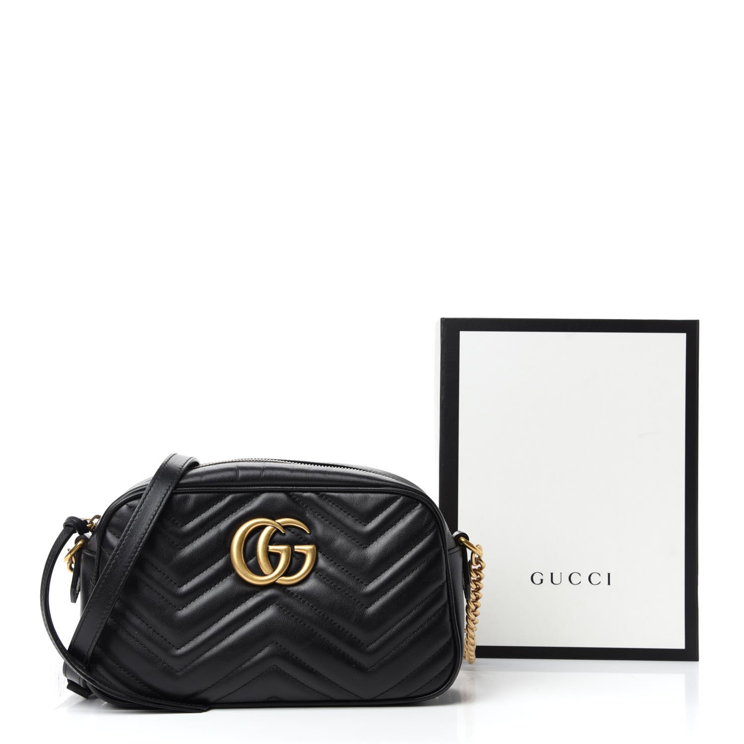 Gucci Calfskin Matelasse Small GG Marmont Chain Shoulder Bag Black 12 of 12