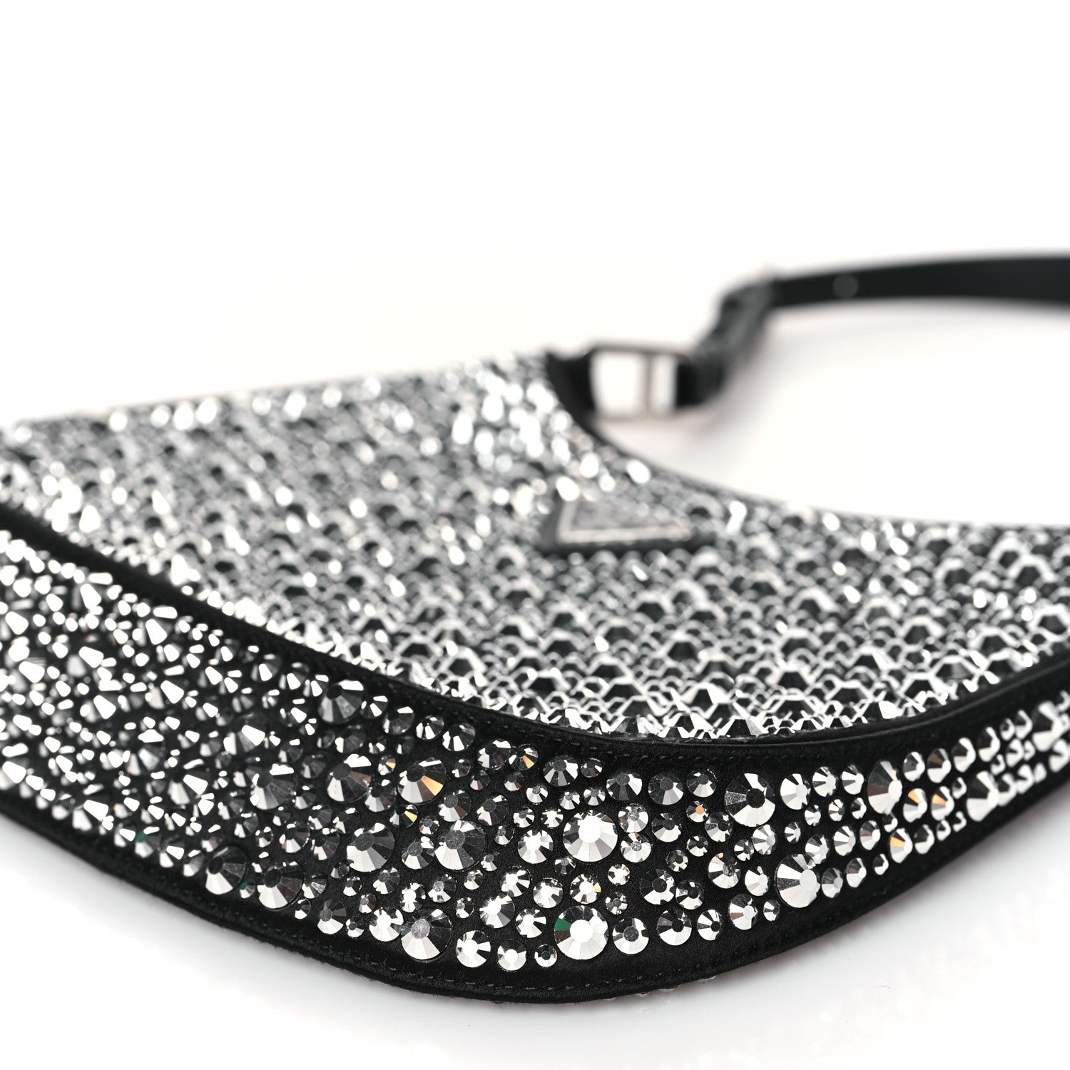 Prada Satin Crystal Cleo Adjustable Strap Shoulder Bag Metal 8 of 8