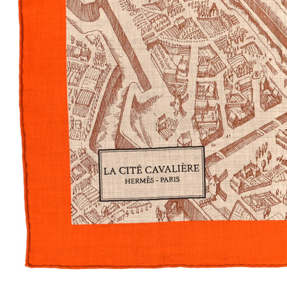 Hermes Cashmere Silk La Cite Cavaliere Shawl 140 Orange Naturel Brun 3 of 3