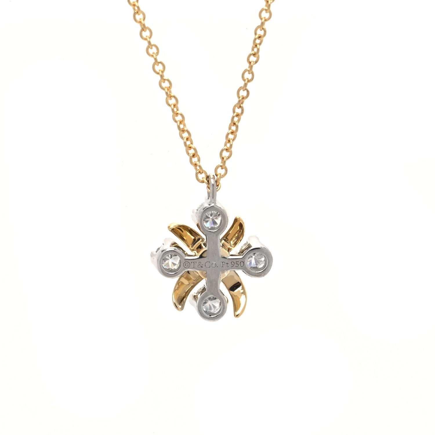 Tiffany Platinum 18K Yellow Gold Diamond Schlumberger Lynn Pendant Necklace 4 of 5