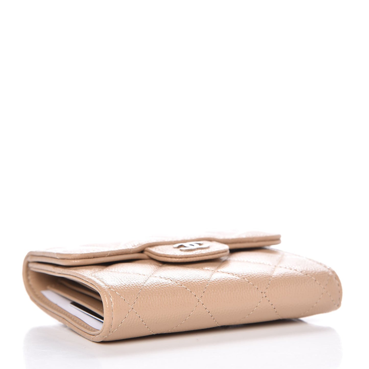 Caviar Quilted Compact Flap Wallet Beige