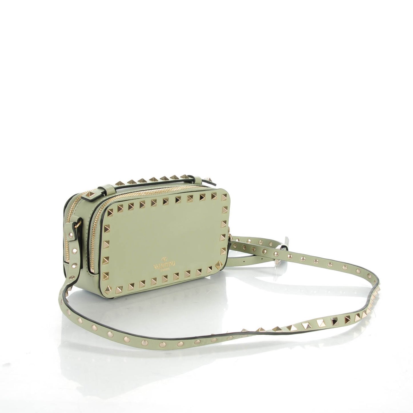 Vitello Rockstud Double Zip Camera Crossbody Water Green