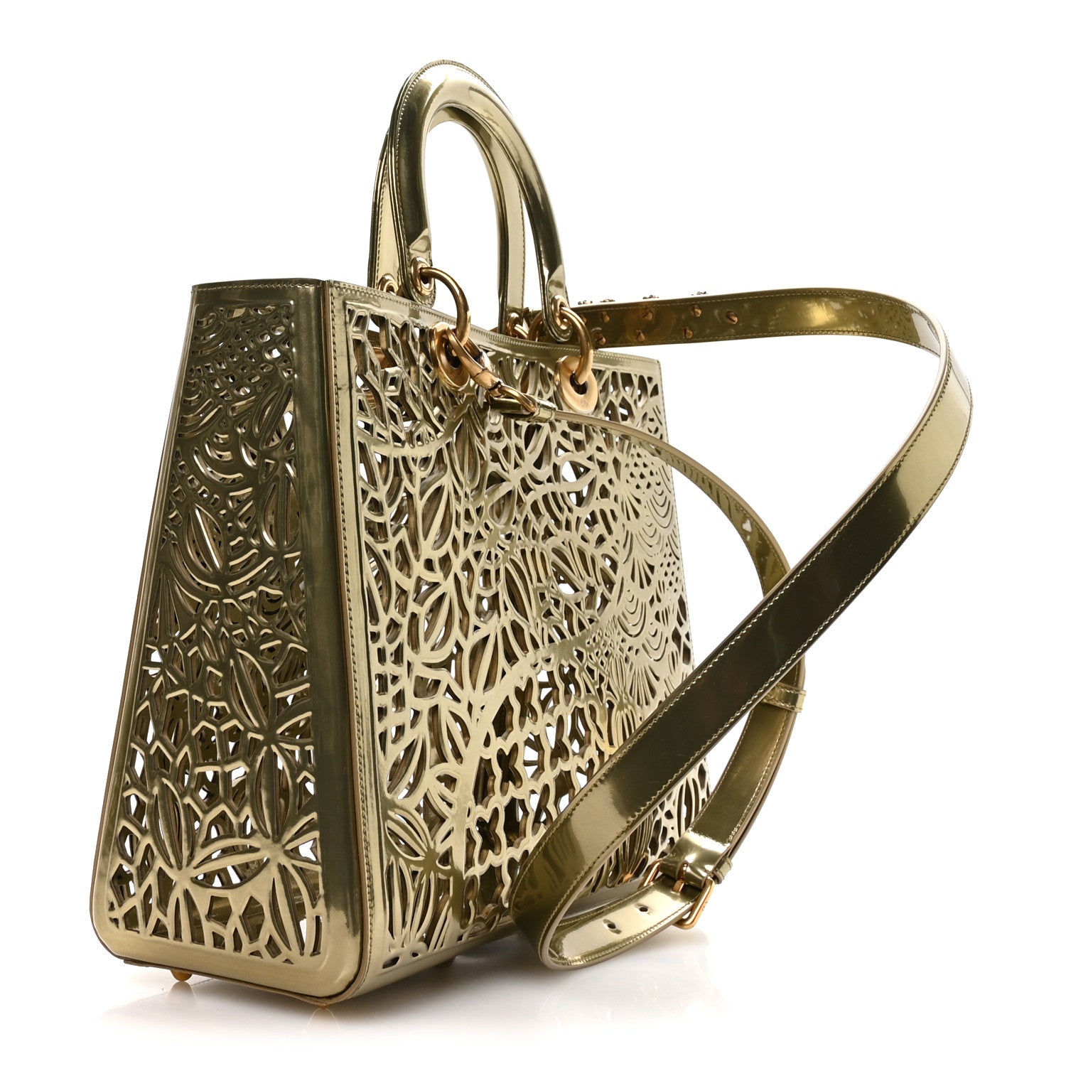 Christian Dior X DAVID WISEMAN Metallic Calfskin Laser Cut Large Lady Dior Gold 3 of 11