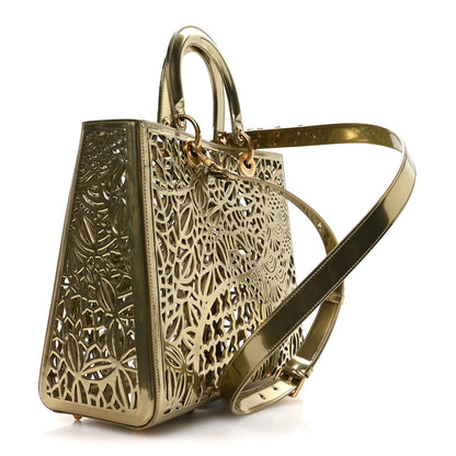 Christian Dior X DAVID WISEMAN Metallic Calfskin Laser Cut Large Lady Dior Gold 3 of 11