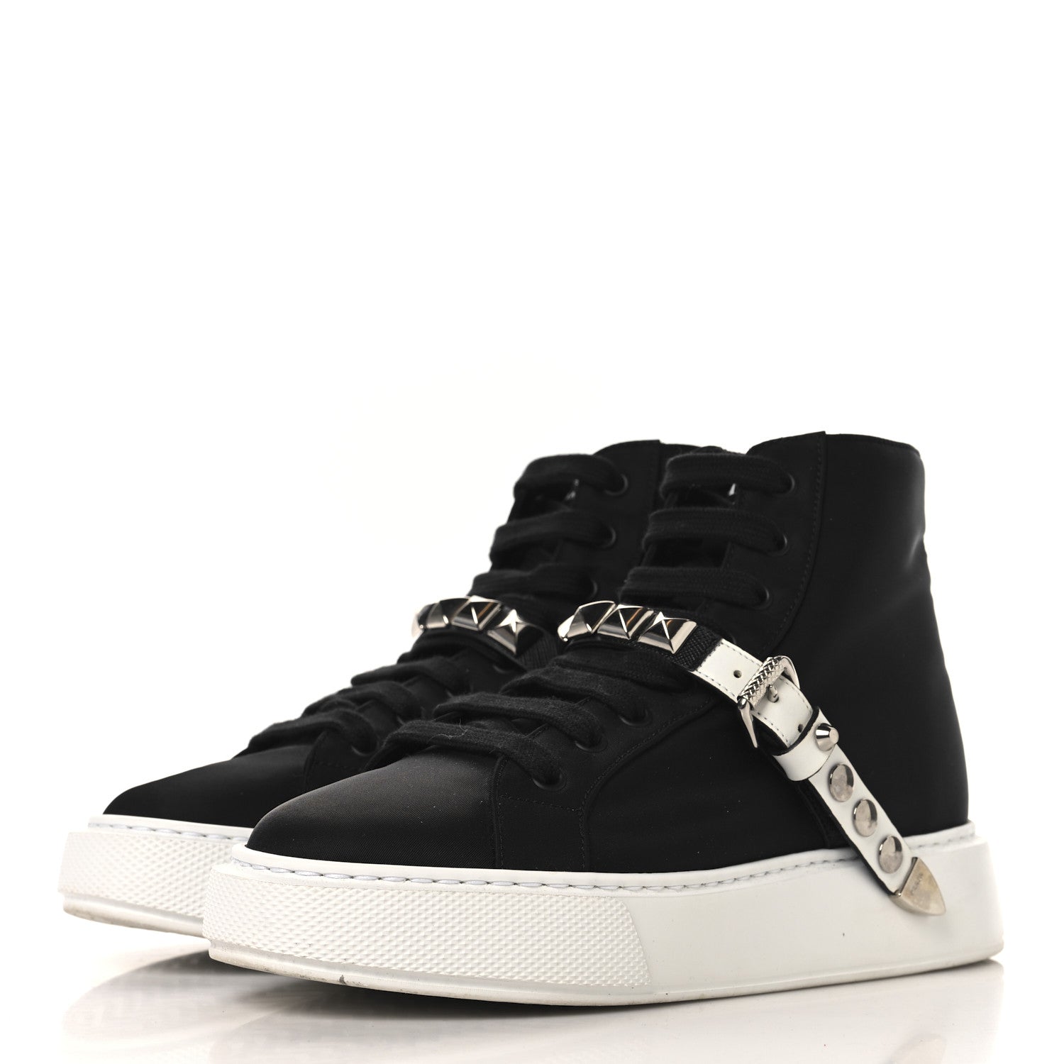 Prada Nylon Gabardine Studded High Top Sneakers 37 Black 1771889