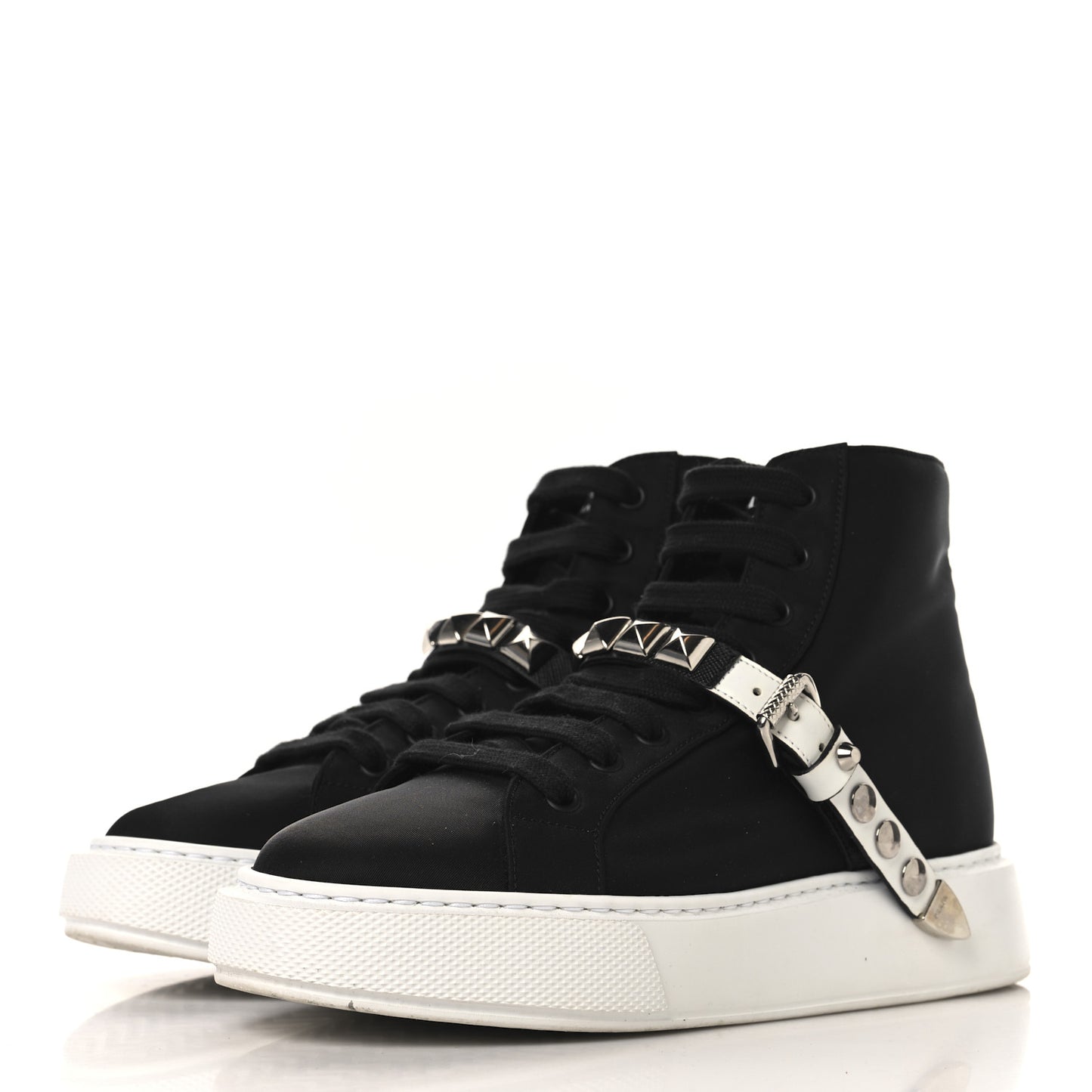 Nylon Gabardine Studded High Top Sneakers 37 Black