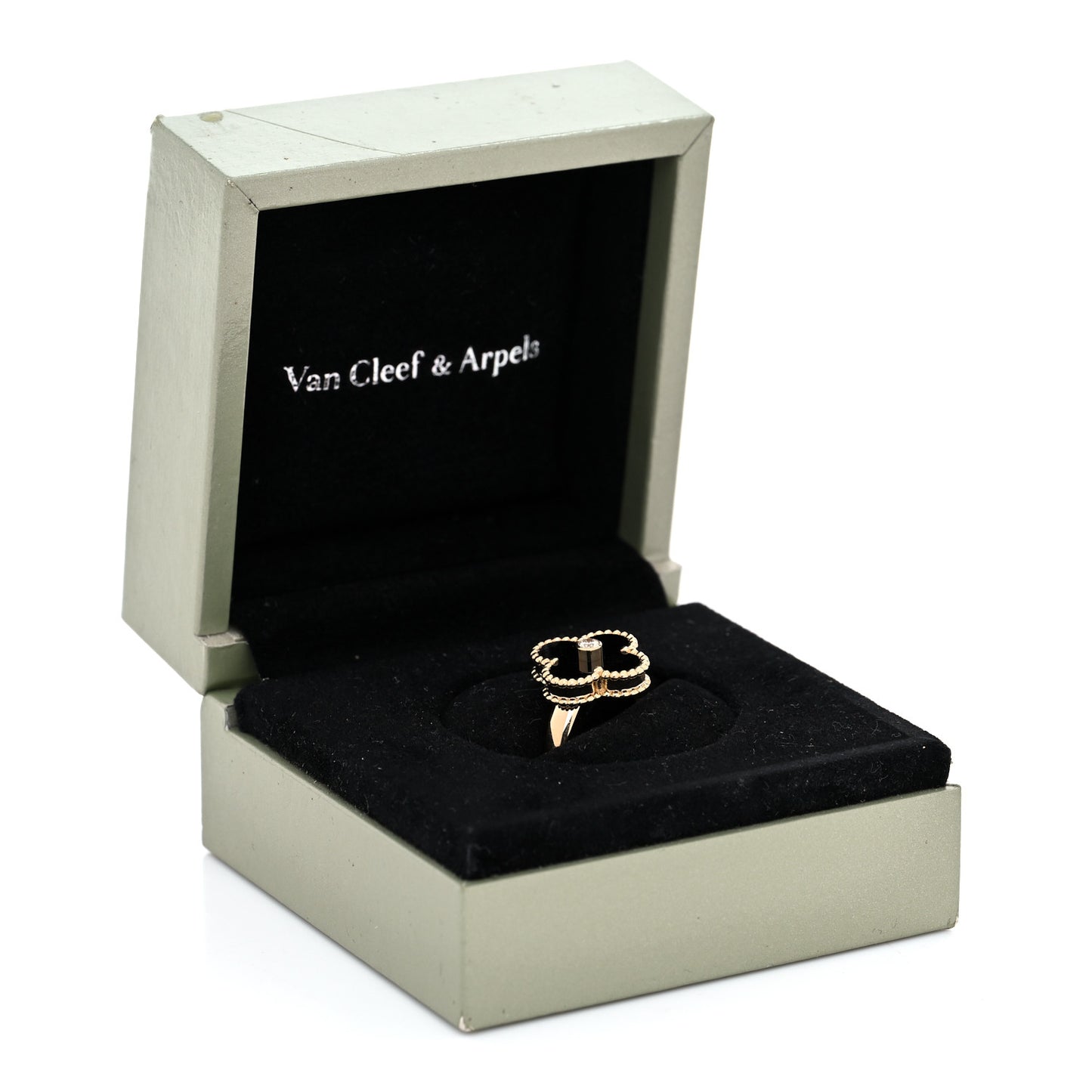 18K Yellow Gold Diamond Black Onyx Vintage Alhambra Ring 48 4.5