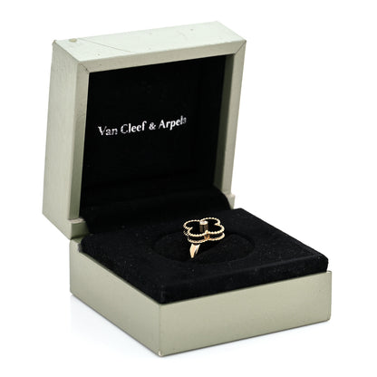 Van Cleef & Arpels 18K Yellow Gold Diamond Black Onyx Vintage Alhambra Ring 48 4.5 6 of 6