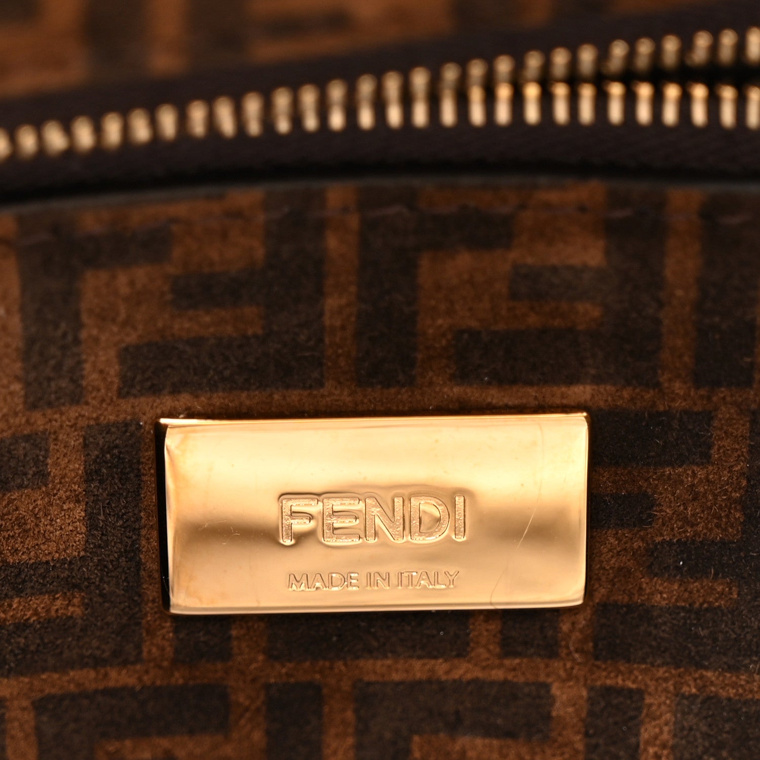 Fendi Vitello Seta Suede FF Mini Peekaboo Iconic Satchel Uovo Sigaro Marrone 7 of 14