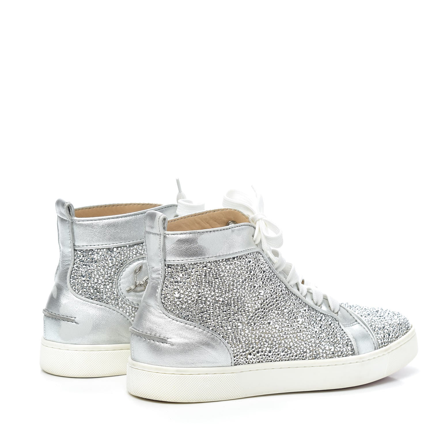 Christian Louboutin Veau Velours Strass Womens Louis Flat Sneakers 38 Silver 4 of 7