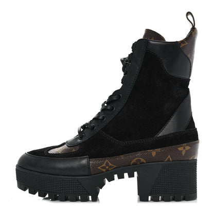 Louis Vuitton Suede Calfskin Monogram Laureate Platform Desert Boots 37 Black 1 of 7
