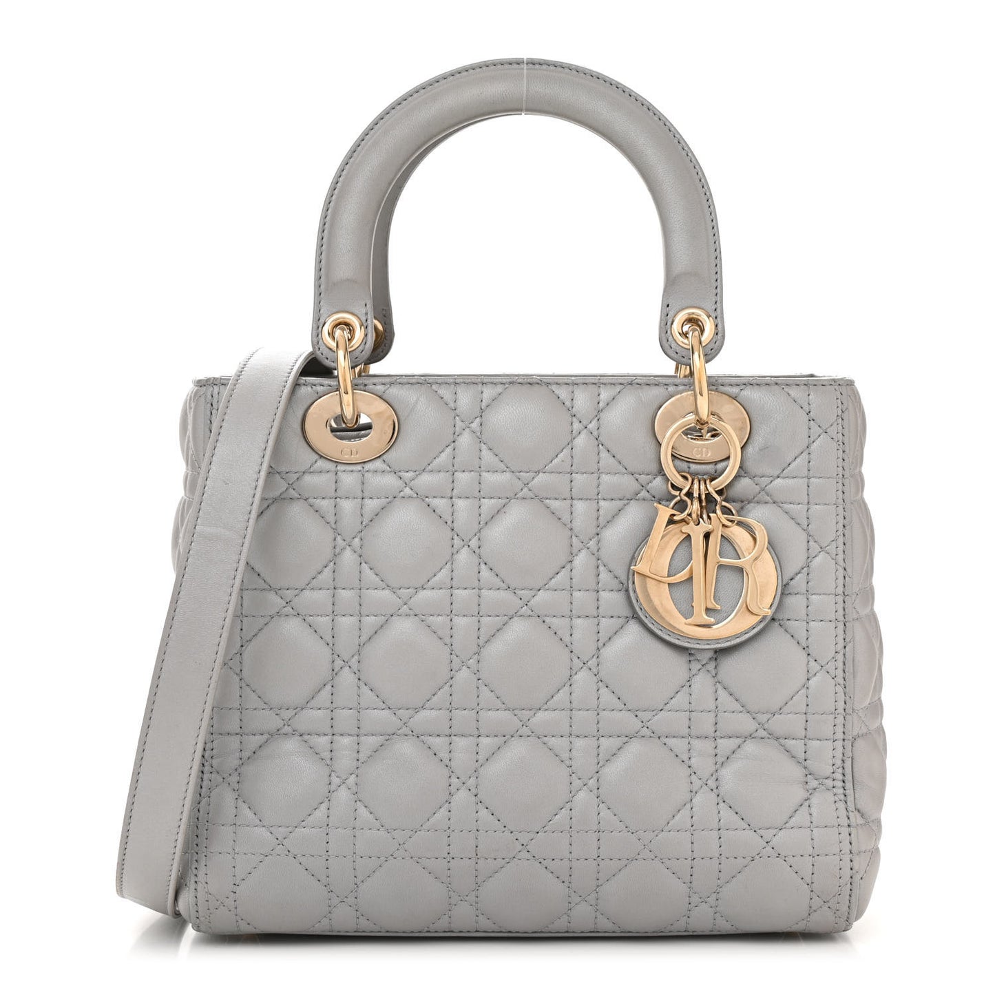Pearly Lambskin Cannage Medium Lady Dior Grey