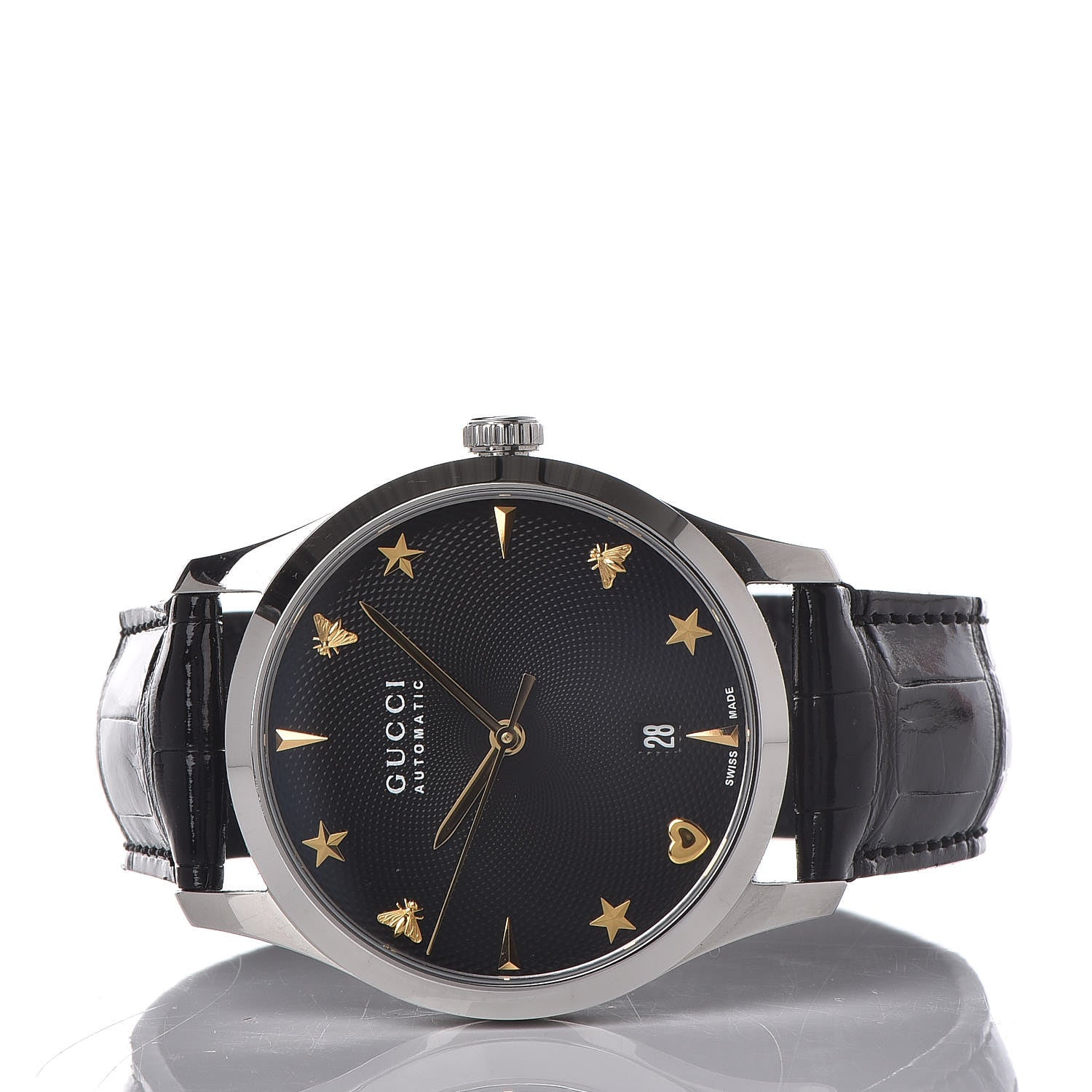 Gucci Stainless Steel Alligator 38mm G-Timeless Charm Automatic Watch Black 3 of 13