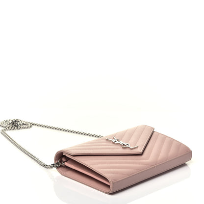 Saint Laurent Grain De Poudre Matelasse Chevron Monogram Chain Wallet Washed Light Pink 5 of 9
