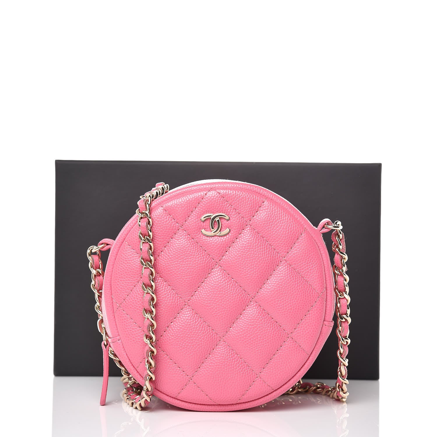Chanel Caviar Quilted Round Clutch With Chain Pink 8 of 8
