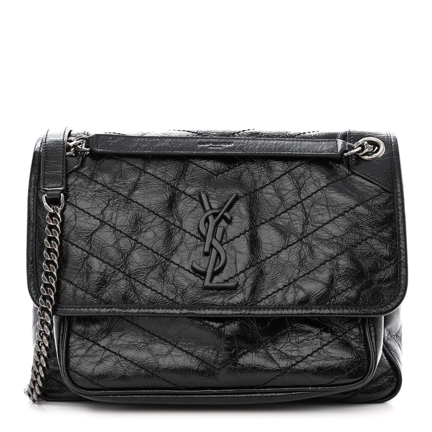 Saint Laurent Crinkled Calfskin Matelasse Monogram Medium Niki Chain Satchel Black 1 of 11