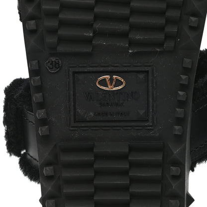 Valentino Garavani Shearling Rockstud Slide Sandals 38 Black 6 of 8