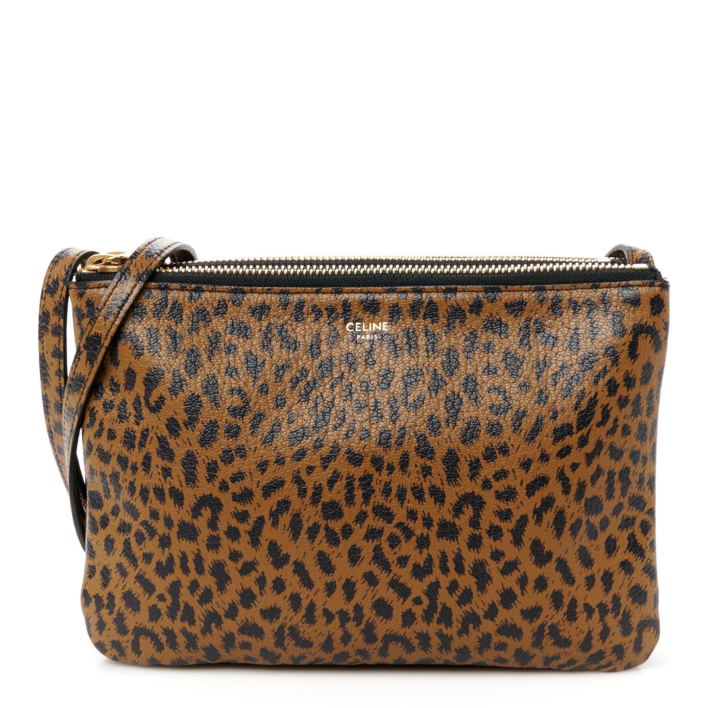 Goatskin Leopard Printed Small Trio Crossbody Bag Brown Black