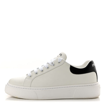 Prada Vitello Soft Rubber Logo Womens Low Top Sneakers 35.5 White Black 1 of 8