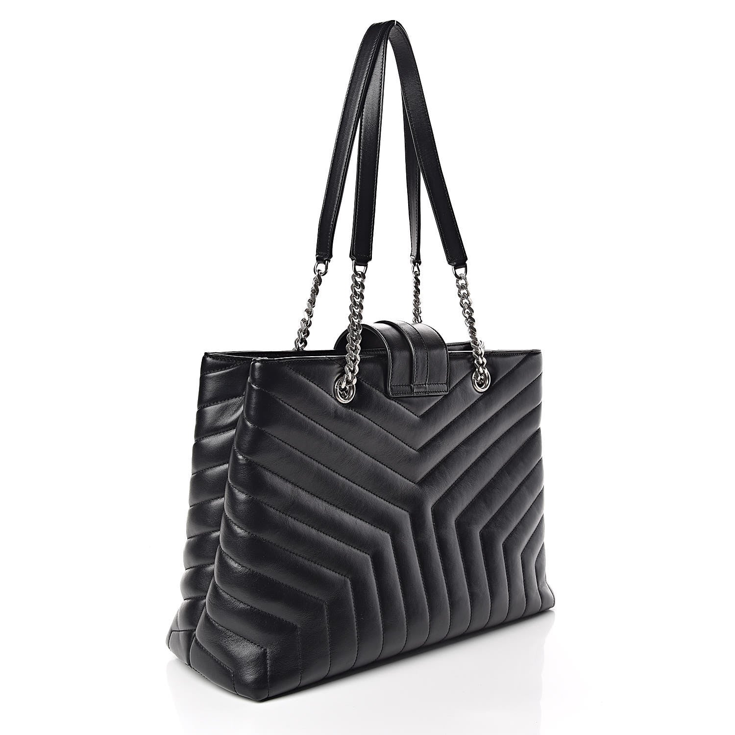 Saint Laurent Calfskin Y Quilted Monogram Large Loulou Shopper Black 3 of 10
