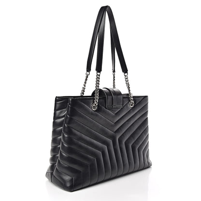 Saint Laurent Calfskin Y Quilted Monogram Large Loulou Shopper Black 3 of 10