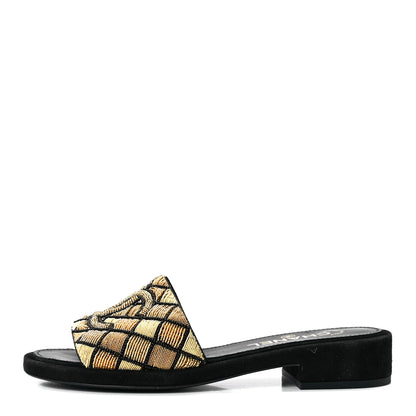 Chanel Pearl Embroidery CC Mules 37 Gold Black 1 of 8