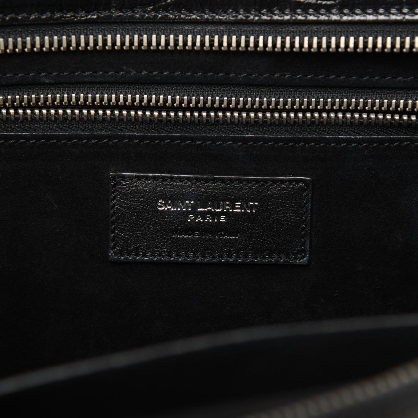 Calfskin Crocodile Embossed Small Cabas Rive Gauche Black