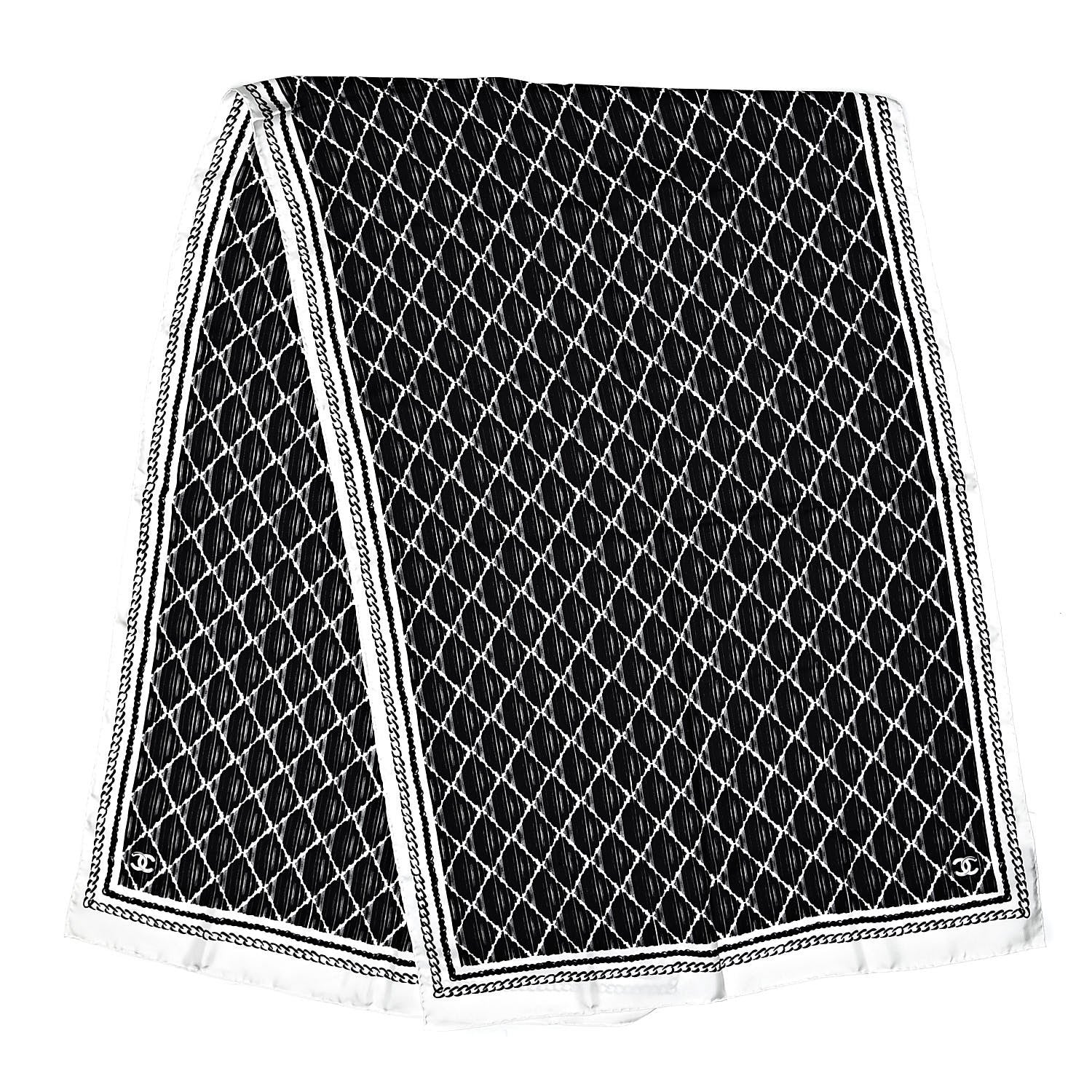 Chanel Silk Stole White Black 3 of 4