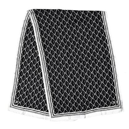 Chanel Silk Stole White Black 3 of 4