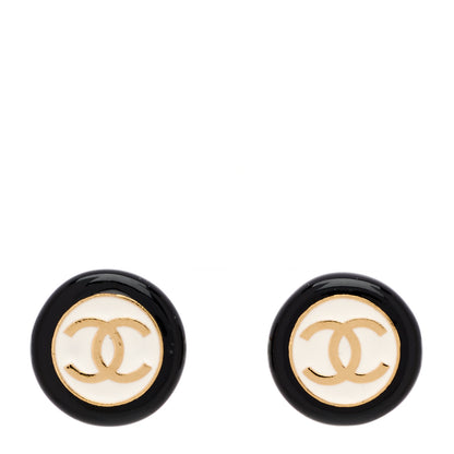 Chanel Enamel CC Stud Earrings Black White 1 of 5