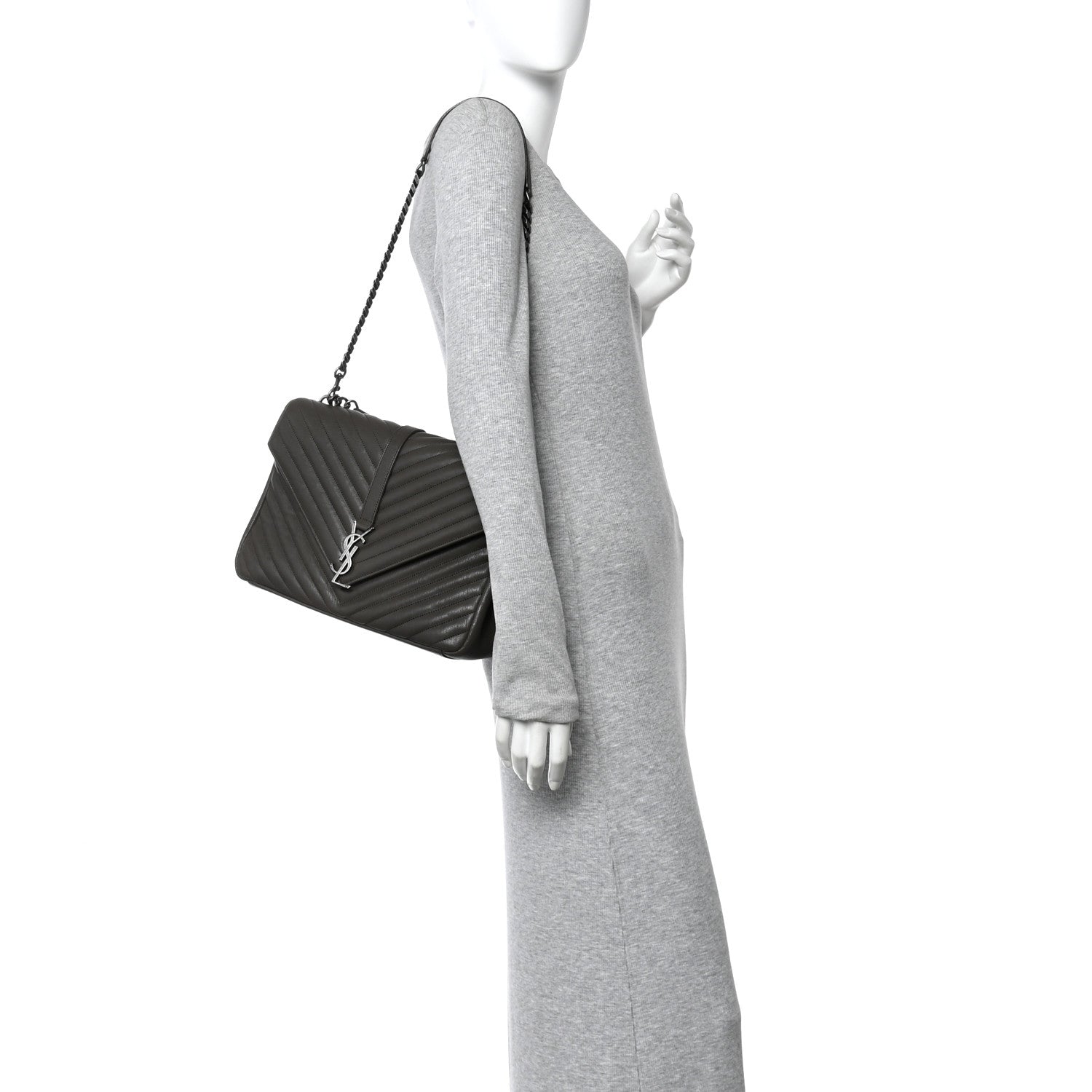Saint Laurent Sheepskin Matelasse Chevron Monogram Large College Satchel Dark Anthracite 2 of 10