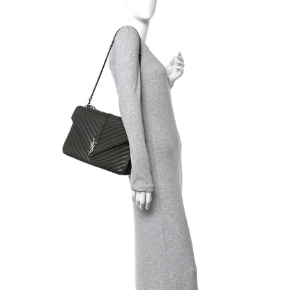 Saint Laurent Sheepskin Matelasse Chevron Monogram Large College Satchel Dark Anthracite 2 of 10