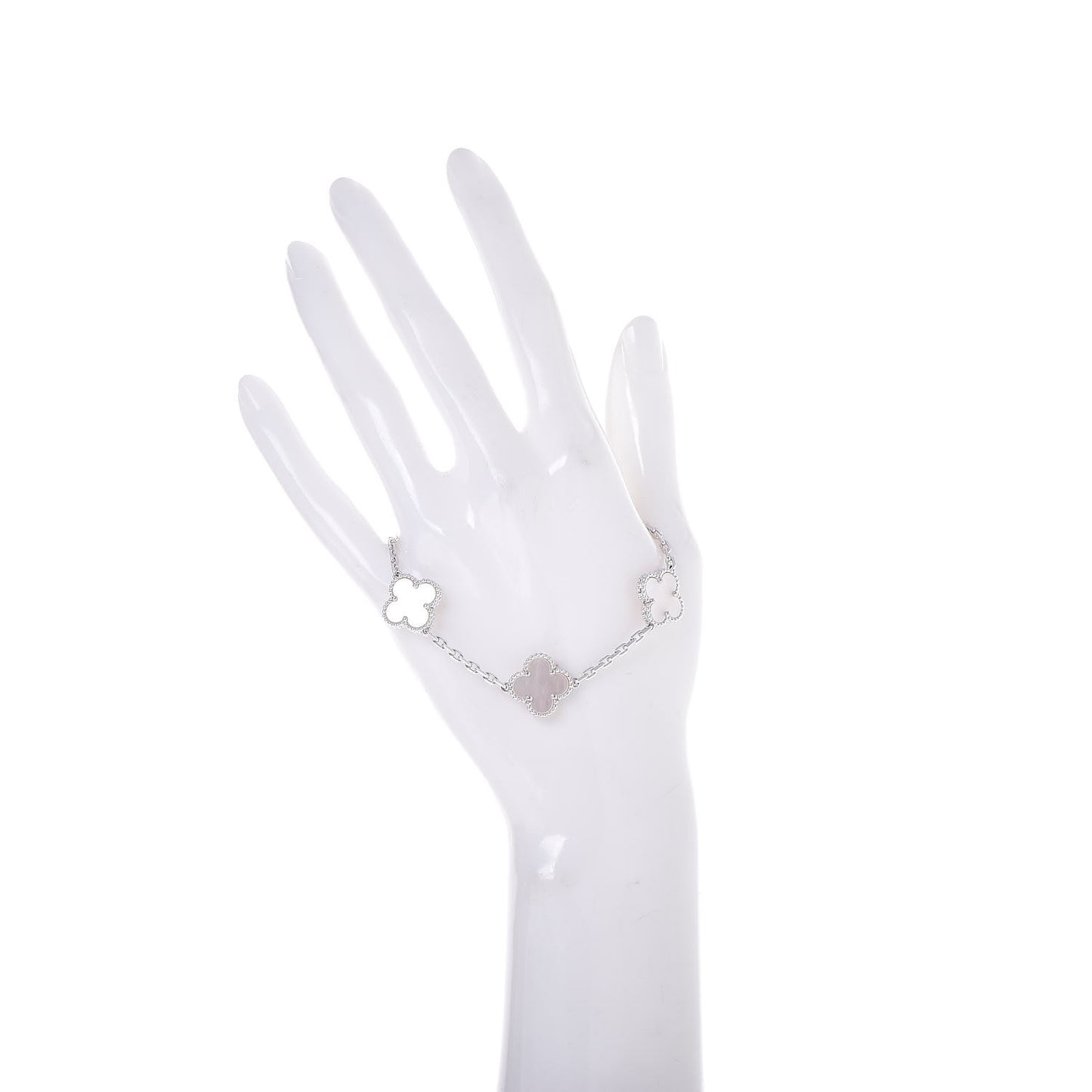 18K White Gold Mother of Pearl 5 Motifs Vintage Alhambra Bracelet